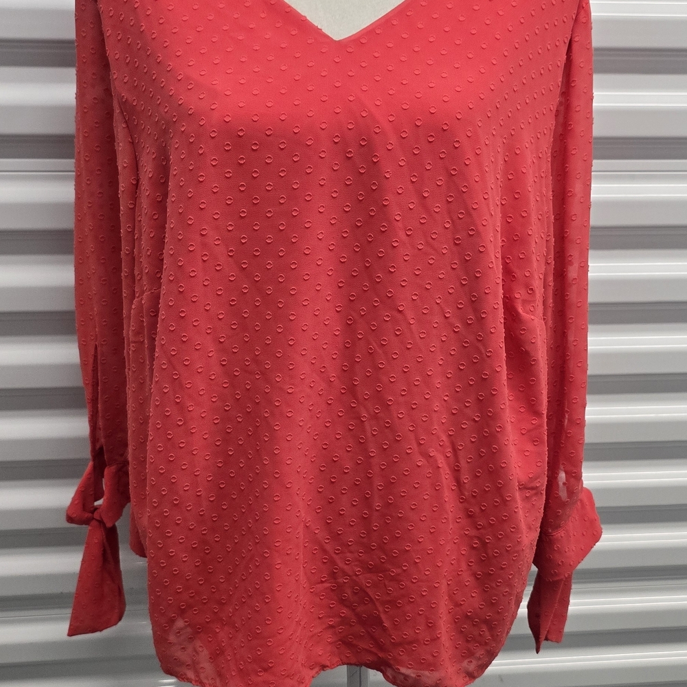 The Limited Coral Textured Blouse with Tie Cuffs